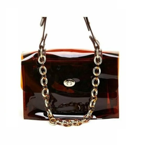 LIKE DREAMS Women's Clear Chain Embellished Shoulder Vegan Leather Bag - Brown - Picture 3 of 4